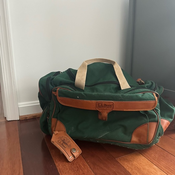 L.L. Bean Other - Vintage L.L. Bean Forest Green and Tan Duffel Bag with Luggage Tag